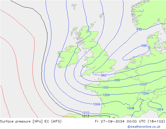 Surface pressure EC (AIFS) Fr 27.09.2024 00 UTC