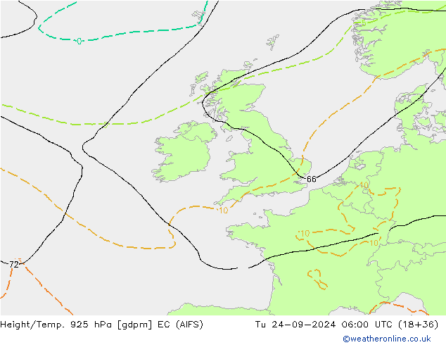 Yükseklik/Sıc. 925 hPa EC (AIFS) Sa 24.09.2024 06 UTC