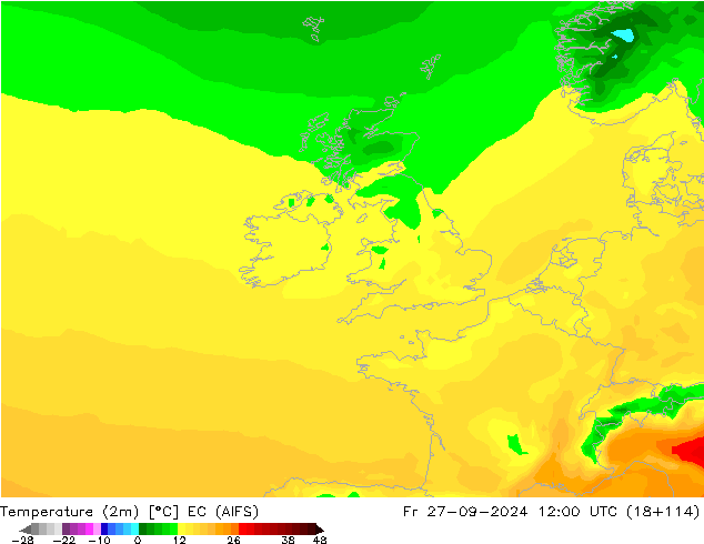 Sıcaklık Haritası (2m) EC (AIFS) Cu 27.09.2024 12 UTC