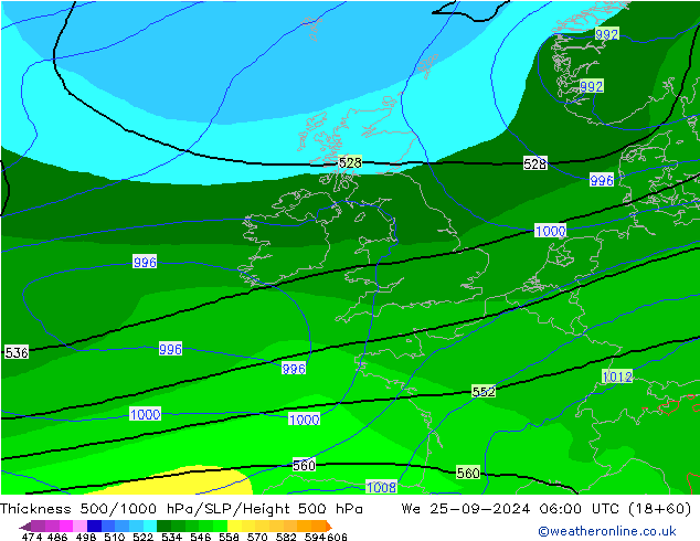 Espesor 500-1000 hPa EC (AIFS) mié 25.09.2024 06 UTC