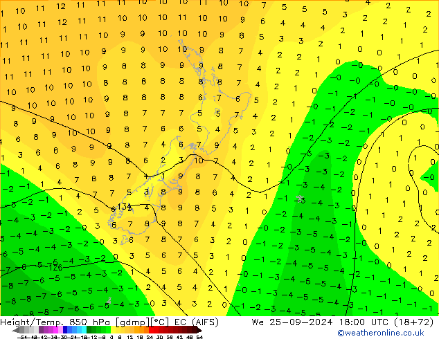 Height/Temp. 850 hPa EC (AIFS) We 25.09.2024 18 UTC