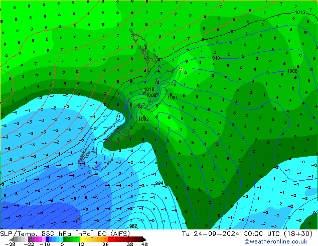 SLP/Temp. 850 hPa EC (AIFS) Tu 24.09.2024 00 UTC