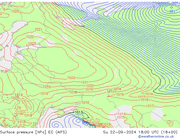 Surface pressure EC (AIFS) Su 22.09.2024 18 UTC