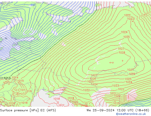 Surface pressure EC (AIFS) We 25.09.2024 12 UTC