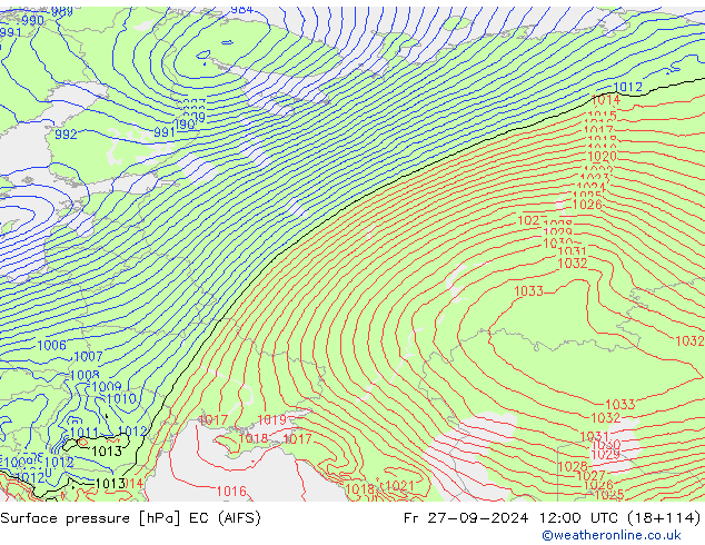 Surface pressure EC (AIFS) Fr 27.09.2024 12 UTC