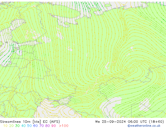 Stroomlijn 10m EC (AIFS) wo 25.09.2024 06 UTC