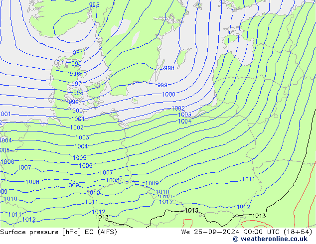 Atmosférický tlak EC (AIFS) St 25.09.2024 00 UTC