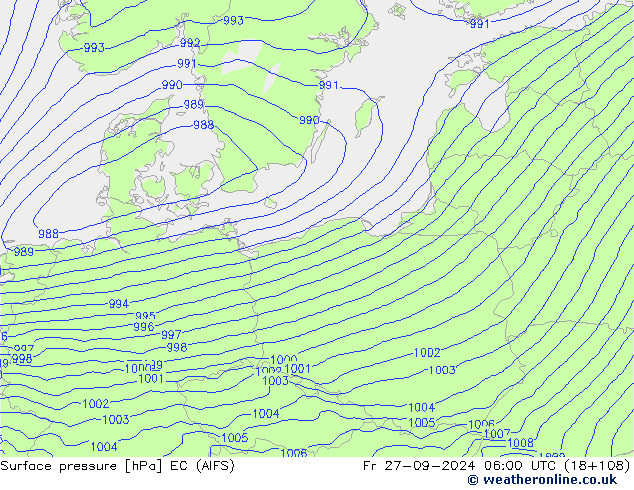 Atmosférický tlak EC (AIFS) Pá 27.09.2024 06 UTC