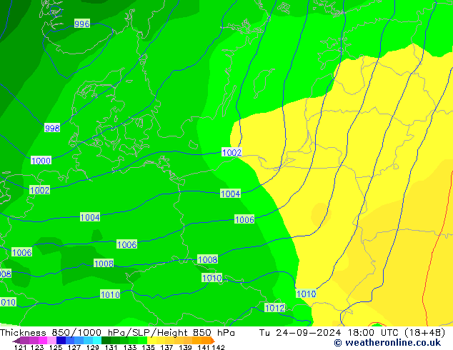 Thck 850-1000 hPa EC (AIFS) Út 24.09.2024 18 UTC