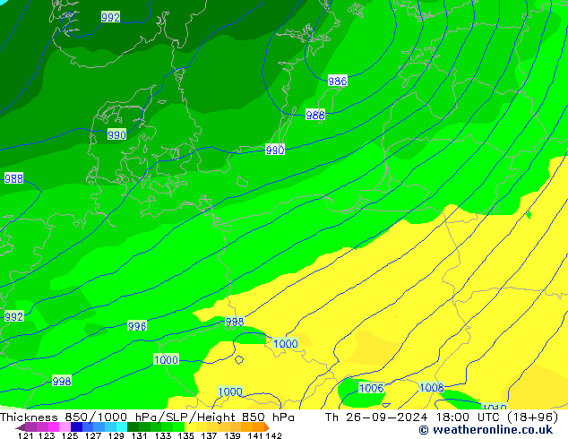 Dikte 850-1000 hPa EC (AIFS) do 26.09.2024 18 UTC