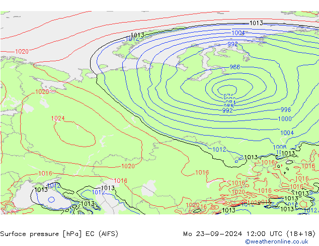 Atmosférický tlak EC (AIFS) Po 23.09.2024 12 UTC