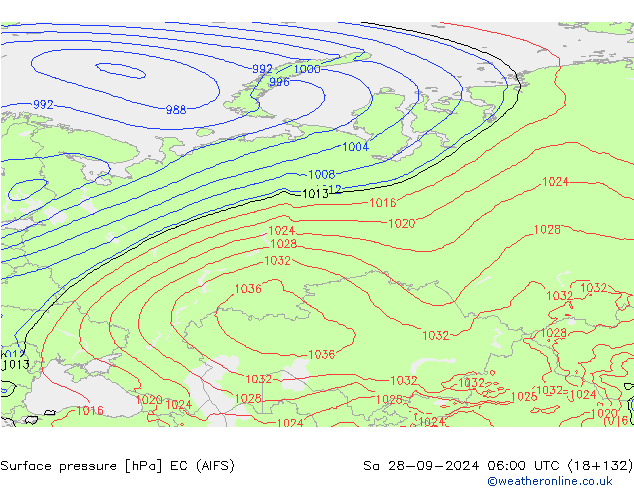 Surface pressure EC (AIFS) Sa 28.09.2024 06 UTC