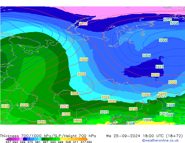 Thck 700-1000 hPa EC (AIFS) St 25.09.2024 18 UTC