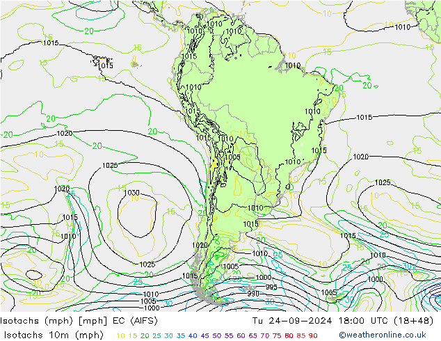 Isotachs (mph) EC (AIFS) mar 24.09.2024 18 UTC