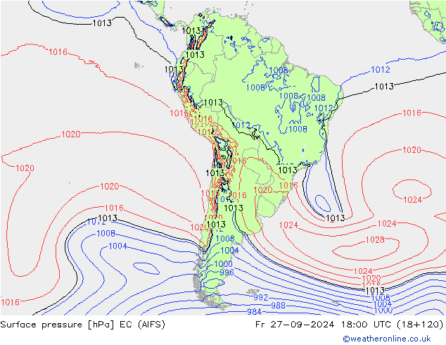 Surface pressure EC (AIFS) Fr 27.09.2024 18 UTC