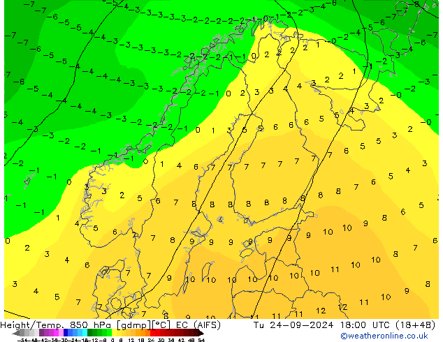 Height/Temp. 850 hPa EC (AIFS) Tu 24.09.2024 18 UTC