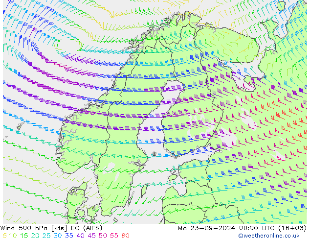 Viento 500 hPa EC (AIFS) lun 23.09.2024 00 UTC