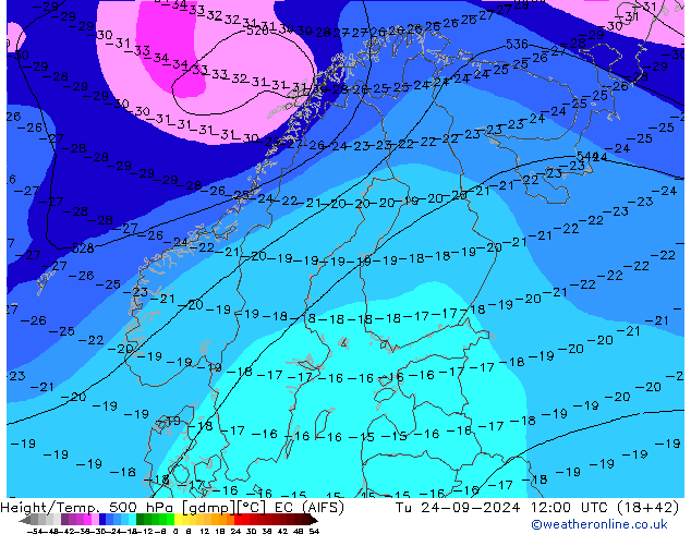 Hoogte/Temp. 500 hPa EC (AIFS) di 24.09.2024 12 UTC