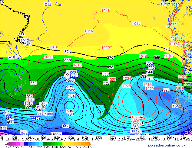 Thck 500-1000hPa EC (AIFS) Po 30.09.2024 18 UTC