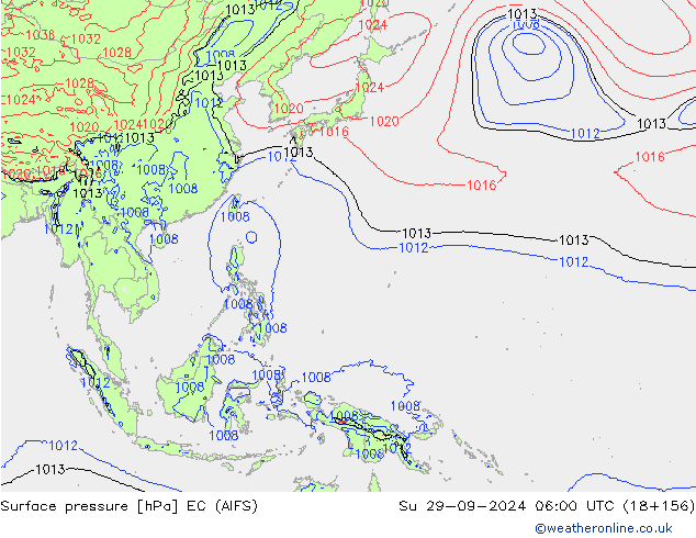 Atmosférický tlak EC (AIFS) Ne 29.09.2024 06 UTC