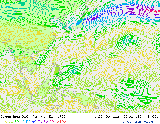 Streamlines 500 hPa EC (AIFS) Mo 23.09.2024 00 UTC