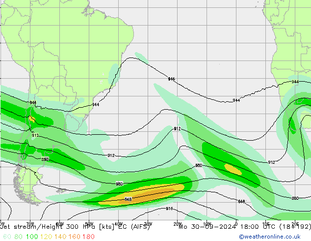 Jet stream/Height 300 hPa EC (AIFS) Mo 30.09.2024 18 UTC