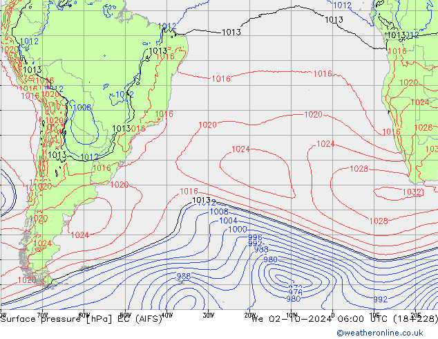 pressão do solo EC (AIFS) Qua 02.10.2024 06 UTC