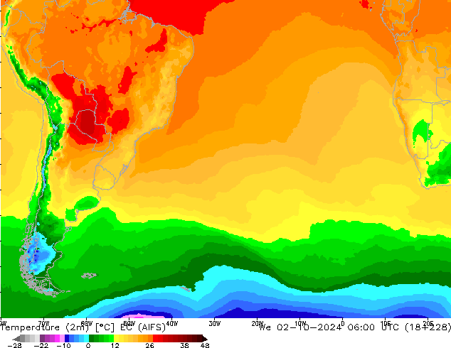 Temperature (2m) EC (AIFS) We 02.10.2024 06 UTC