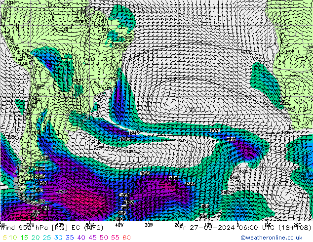 Wind 950 hPa EC (AIFS) Fr 27.09.2024 06 UTC