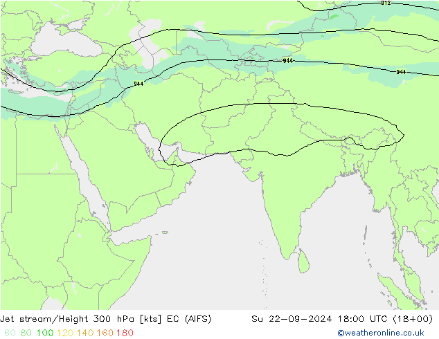 Jet stream/Height 300 hPa EC (AIFS) Ne 22.09.2024 18 UTC