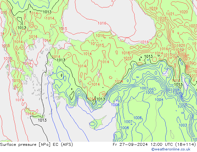 Presión superficial EC (AIFS) vie 27.09.2024 12 UTC