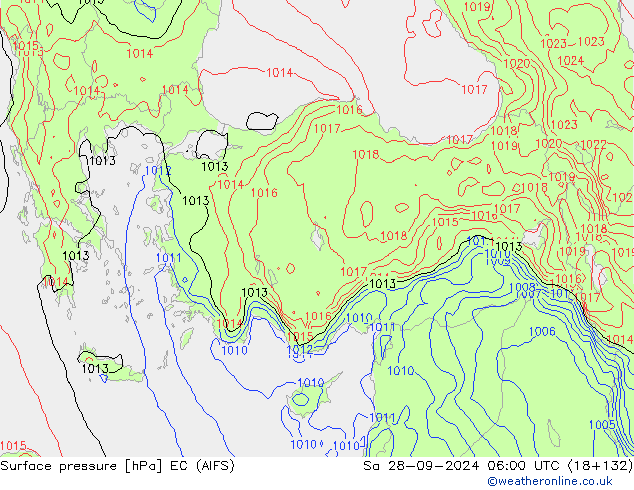 Surface pressure EC (AIFS) Sa 28.09.2024 06 UTC