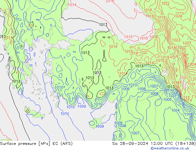 Surface pressure EC (AIFS) Sa 28.09.2024 12 UTC