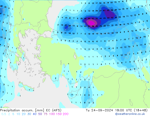 Precipitation accum. EC (AIFS) wto. 24.09.2024 18 UTC