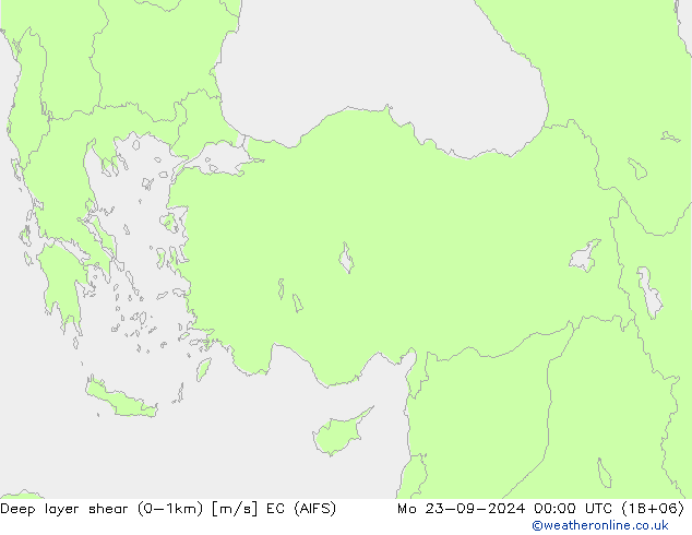 Deep layer shear (0-1km) EC (AIFS) Mo 23.09.2024 00 UTC