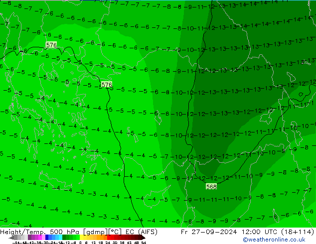 Height/Temp. 500 hPa EC (AIFS) Fr 27.09.2024 12 UTC