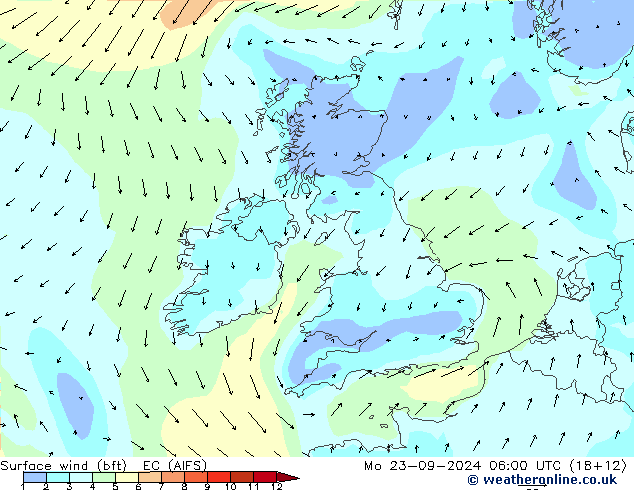  10 m (bft) EC (AIFS)  23.09.2024 06 UTC
