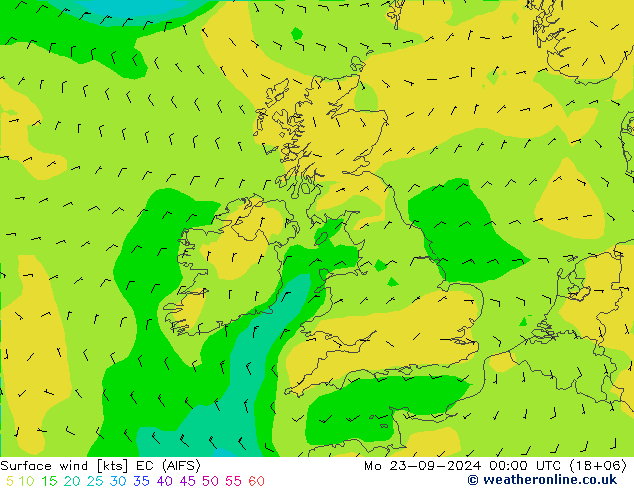 Surface wind EC (AIFS) Mo 23.09.2024 00 UTC