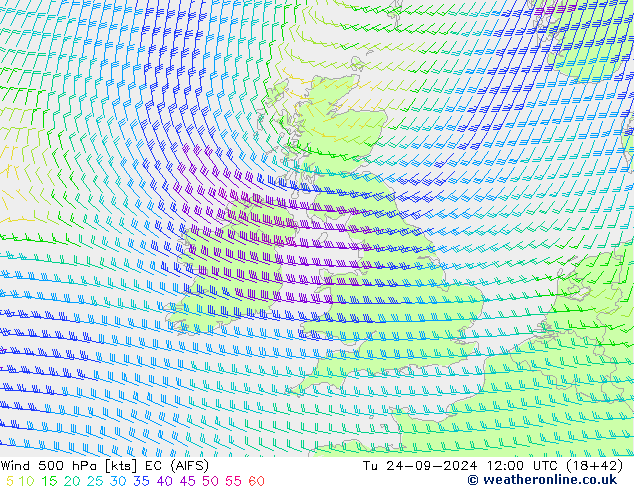 Wind 500 hPa EC (AIFS) Di 24.09.2024 12 UTC