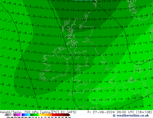 Height/Temp. 700 hPa EC (AIFS) Fr 27.09.2024 06 UTC