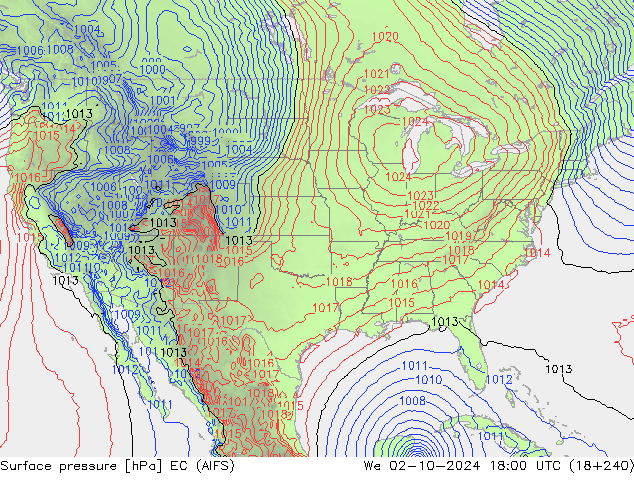 Surface pressure EC (AIFS) We 02.10.2024 18 UTC