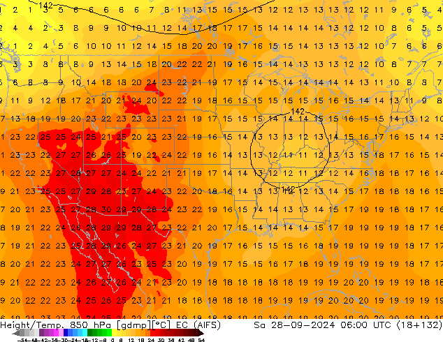 Yükseklik/Sıc. 850 hPa EC (AIFS) Cts 28.09.2024 06 UTC