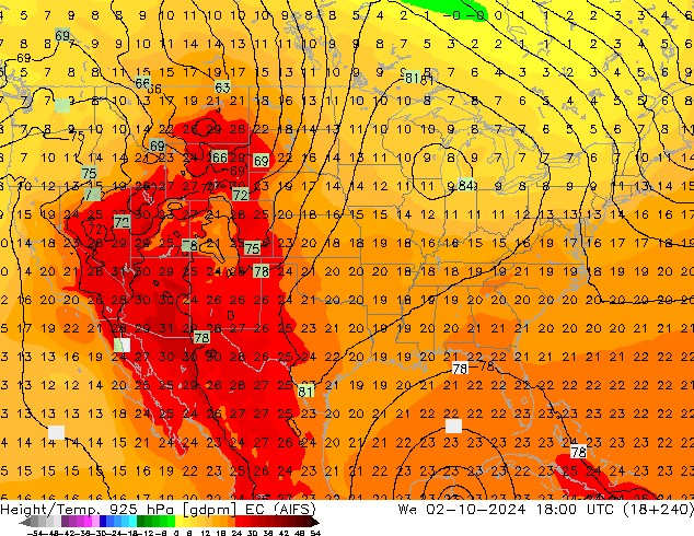 Hoogte/Temp. 925 hPa EC (AIFS) wo 02.10.2024 18 UTC