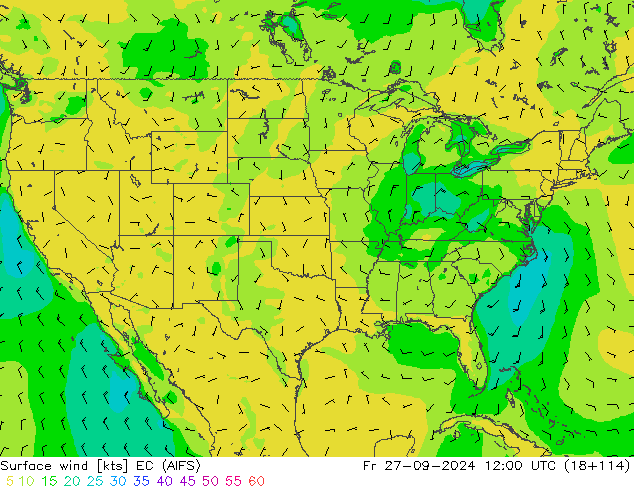 Wind 10 m EC (AIFS) vr 27.09.2024 12 UTC