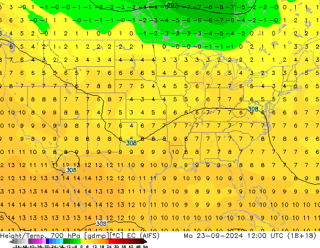 Yükseklik/Sıc. 700 hPa EC (AIFS) Pzt 23.09.2024 12 UTC