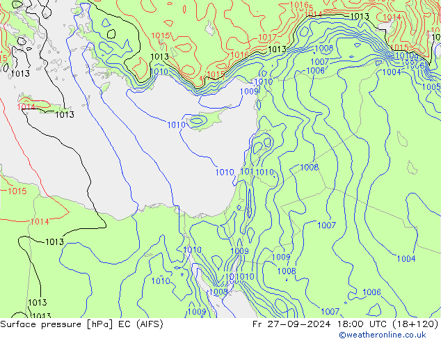 Atmosférický tlak EC (AIFS) Pá 27.09.2024 18 UTC