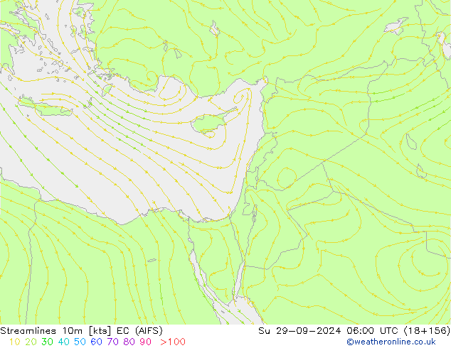 Streamlines 10m EC (AIFS) Su 29.09.2024 06 UTC