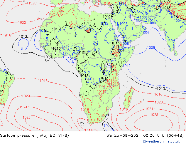 Pressione al suolo EC (AIFS) mer 25.09.2024 00 UTC