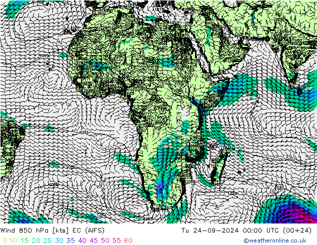 Viento 850 hPa EC (AIFS) mar 24.09.2024 00 UTC