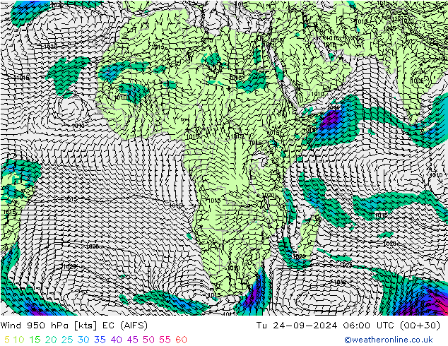 Vento 950 hPa EC (AIFS) Ter 24.09.2024 06 UTC